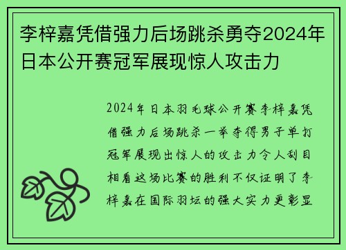 李梓嘉凭借强力后场跳杀勇夺2024年日本公开赛冠军展现惊人攻击力